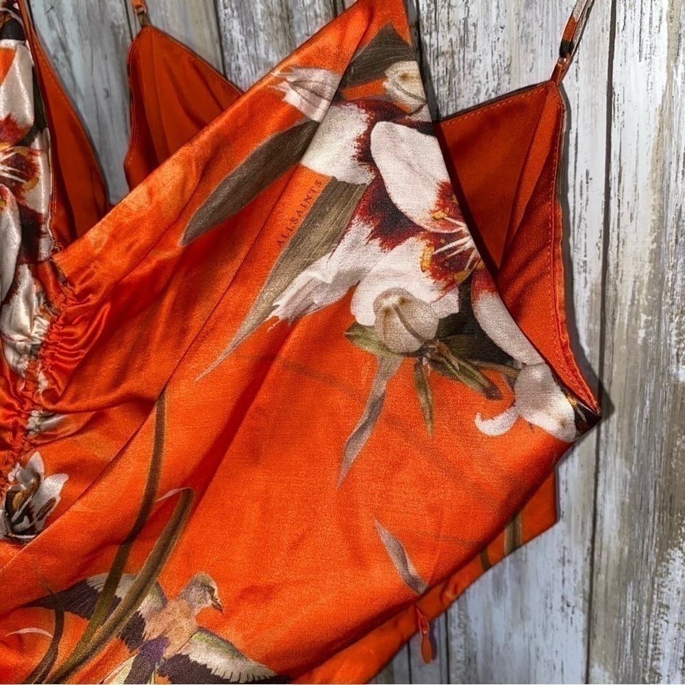 NWT All Saints Alexia Dorada Orange Floral Silk Crop - Picture 3 of 8